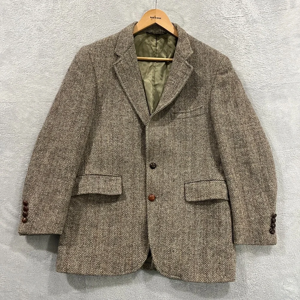 VTG Harris Tweed Blazer Men 40R Scottish Wool‎ Nordstrom Herringbone Sport Coat